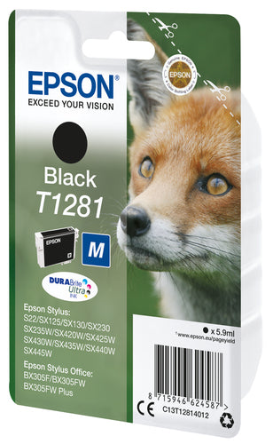 Epson Fox Singlepack Black T1281 DURABrite Ultra Ink Epson Fox Singlepack Black T1281 DURABrite Ultra Ink